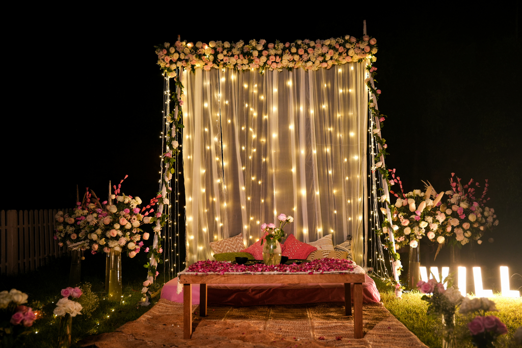 Romantic White Blossom Swing Cabana Dining