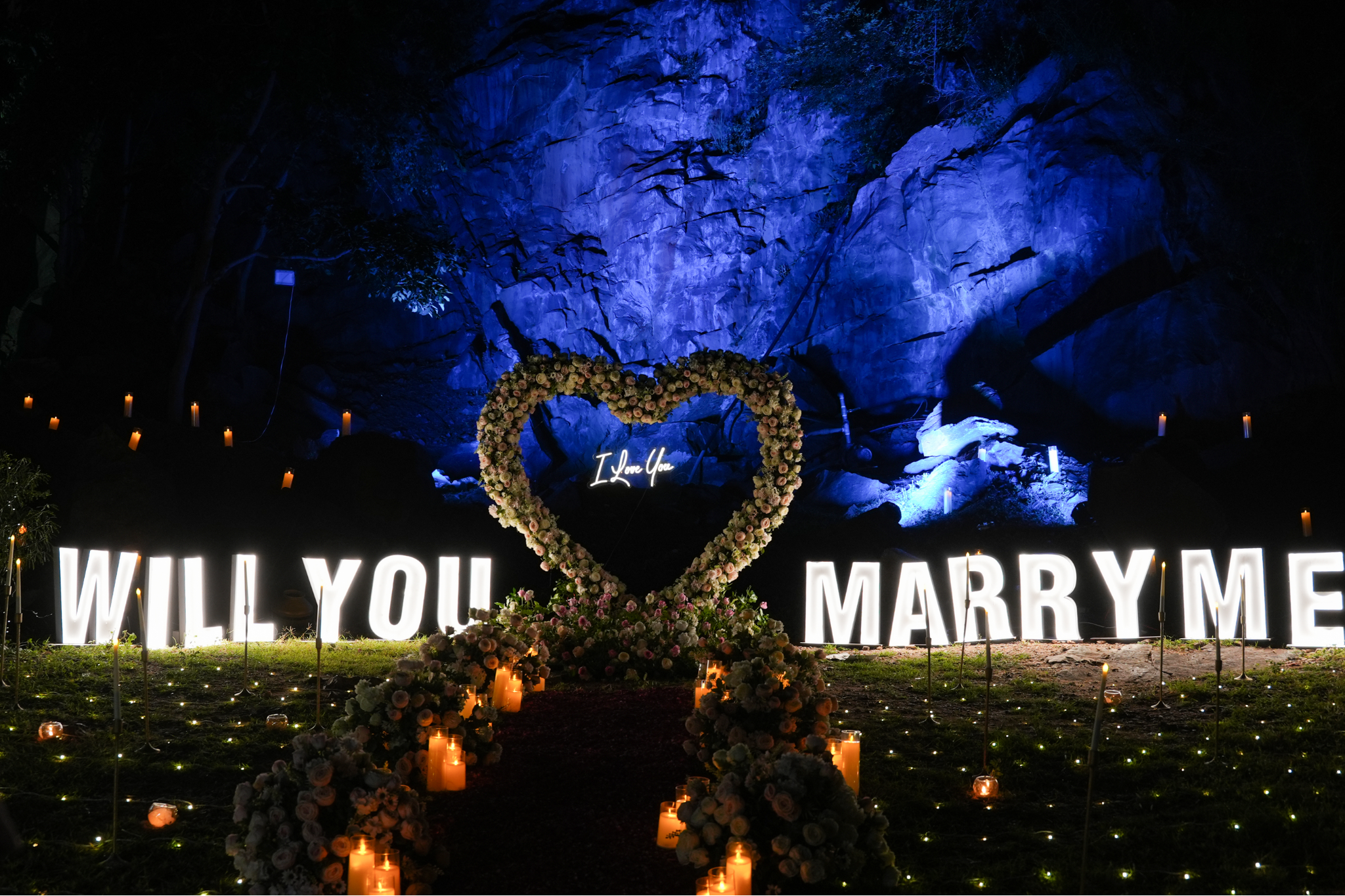 Heart of Lights Proposal Experience With Waterfall View