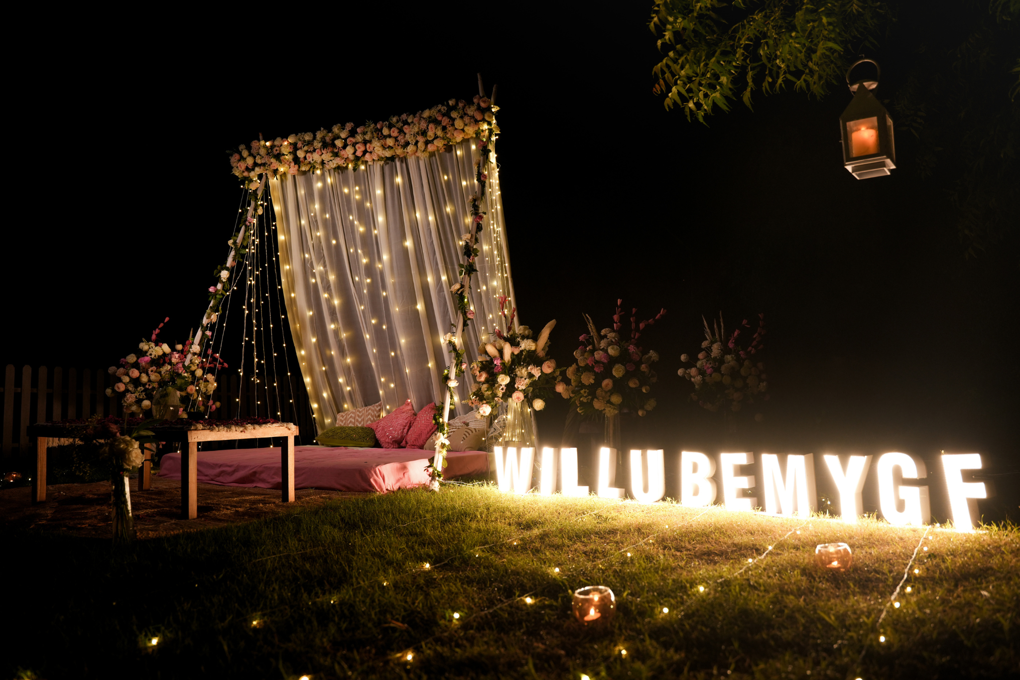 Romantic White Blossom Swing Cabana Dining
