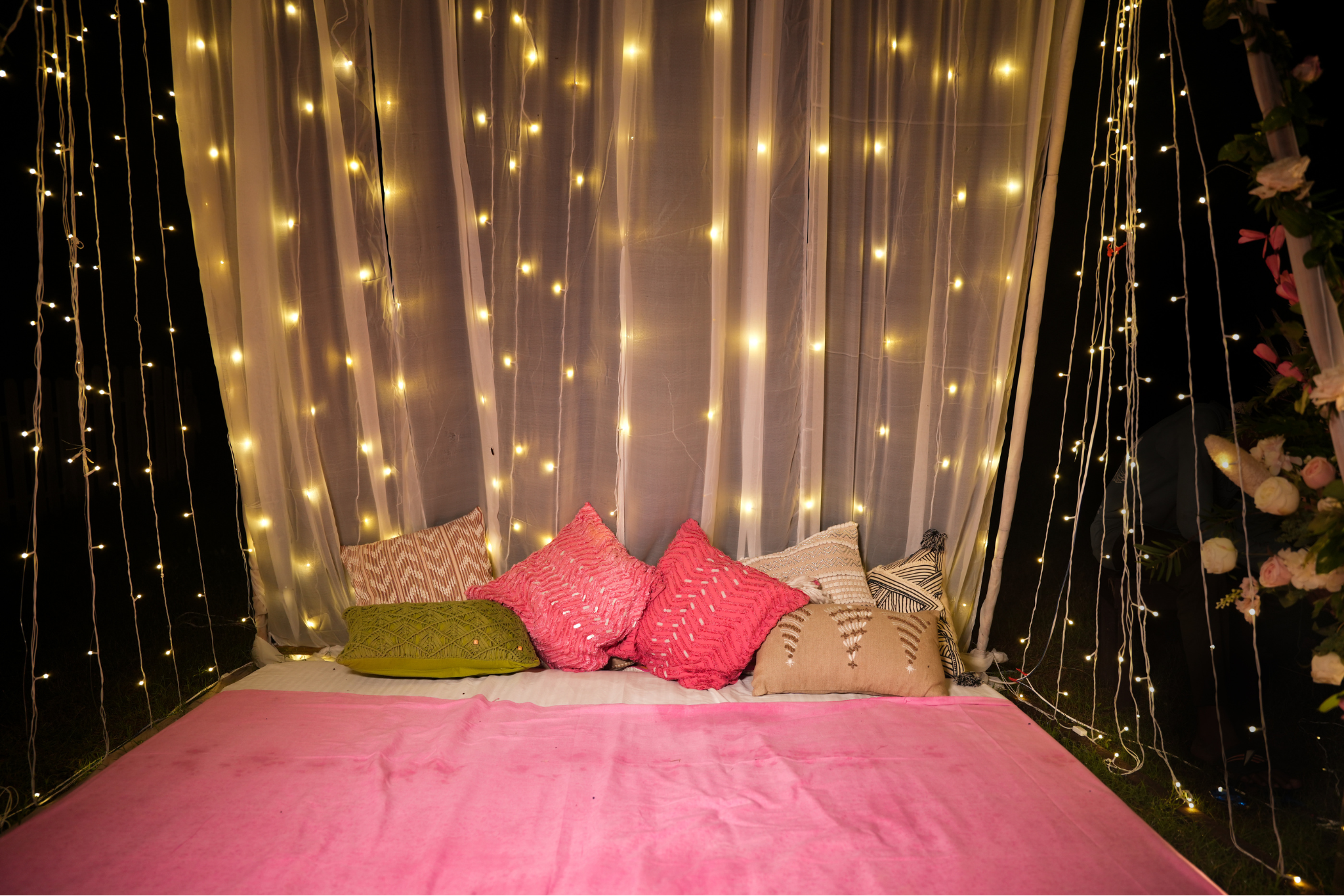 Romantic White Blossom Swing Cabana Dining