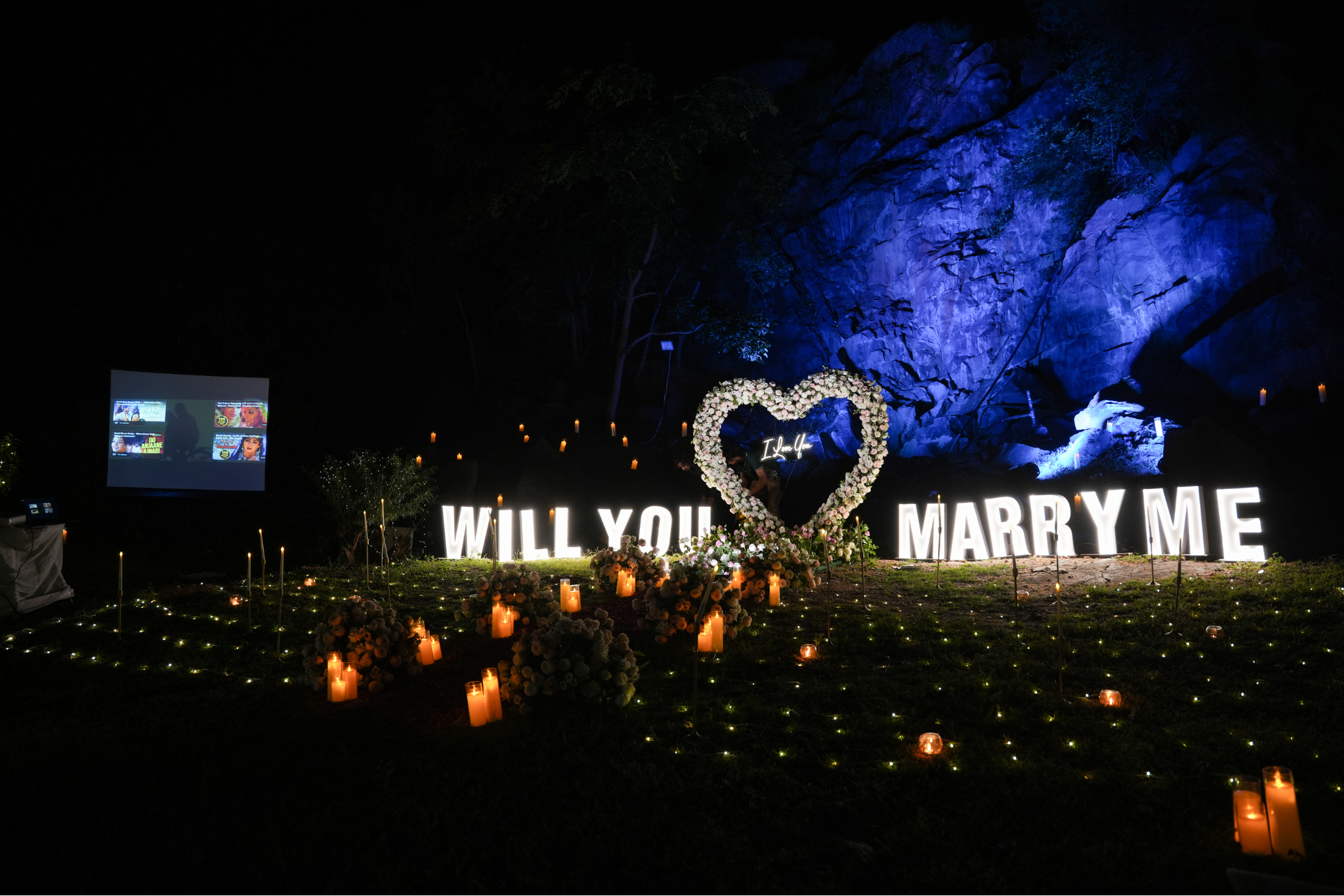 Heart of Lights Proposal Experience With Waterfall View