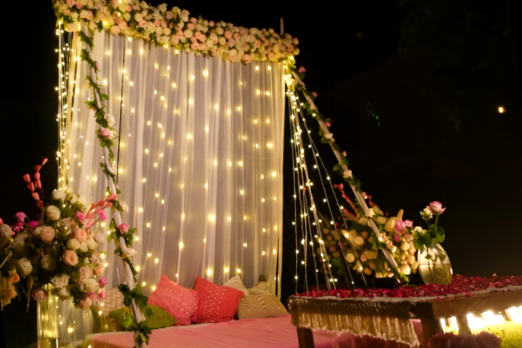 Romantic White Blossom Swing Cabana Dining