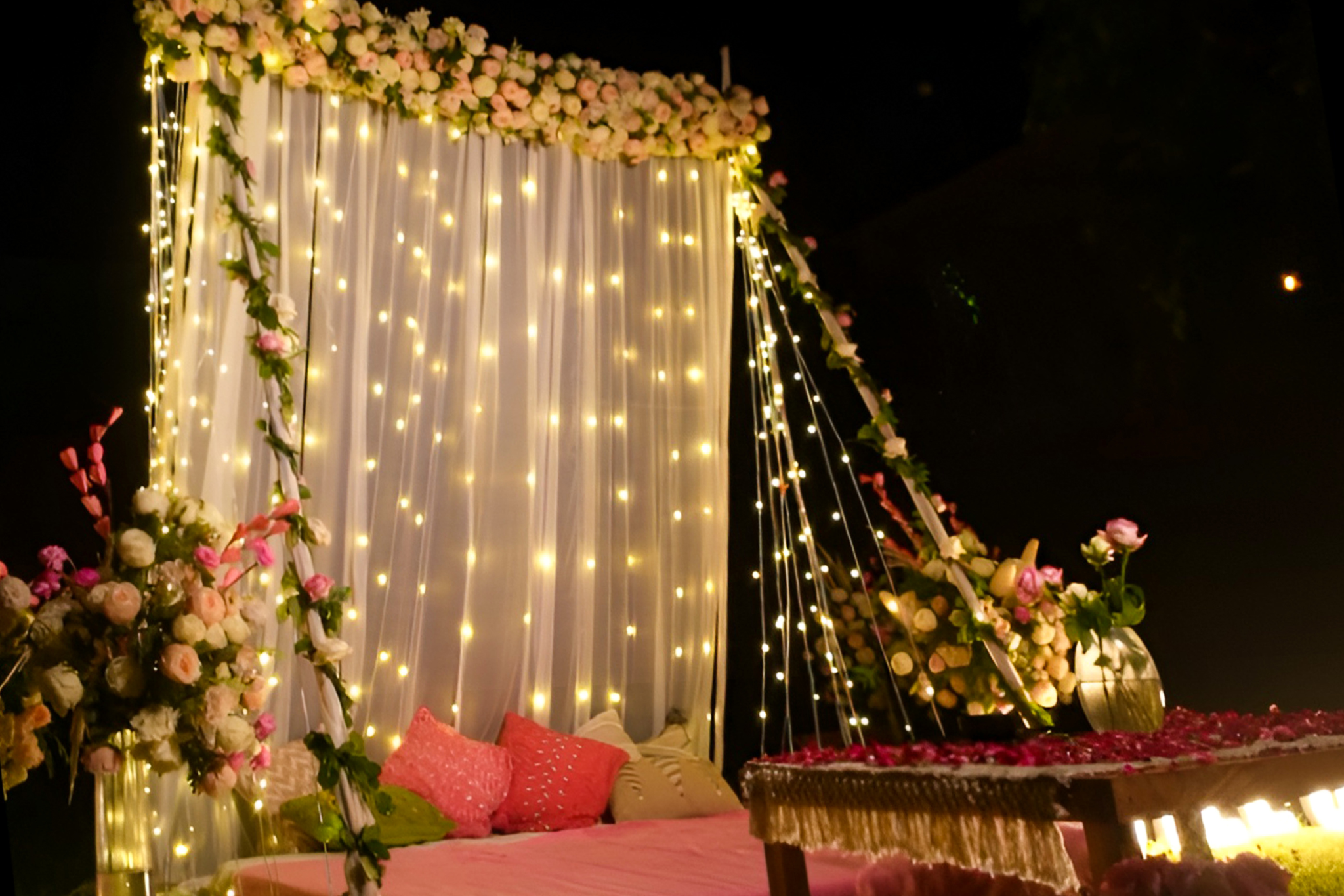 Romantic White Blossom Swing Cabana Dining